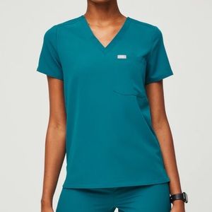 Figs Catarina One Pocket Scrub Top in Pacific Blue